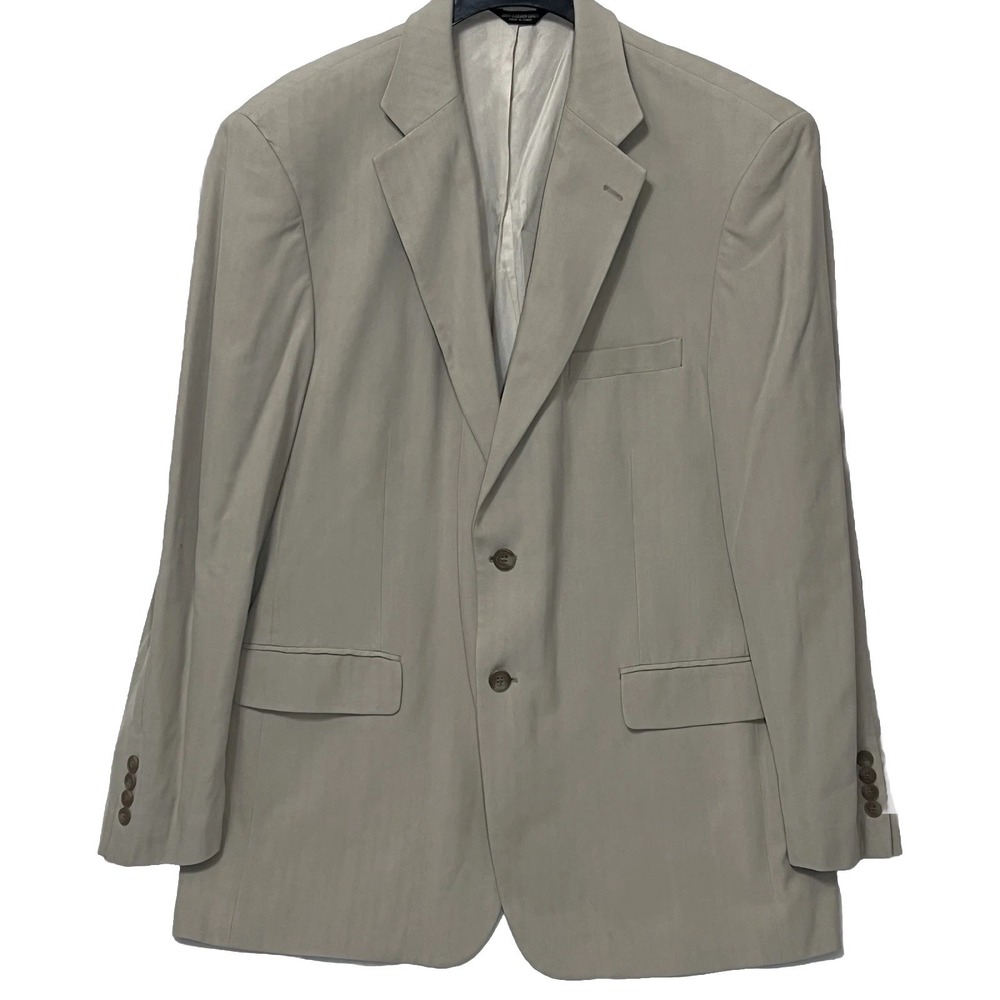 Claiborne Silk‎ Blazer Sport Coat Suit Jacket Beige Single Breasted Vented 44R